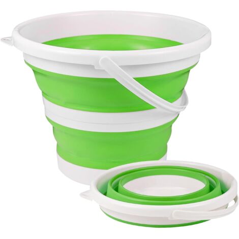 Seau pliable en silicone pour camping, voyages, lavage de voiture et usage domestique (vert) (10 litres) (1/5)