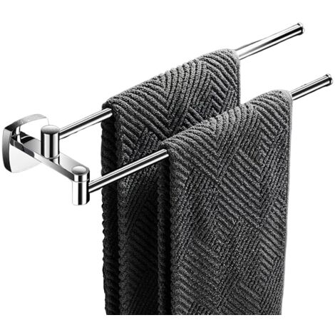 Porte-serviettes pivotant pour salle de bain, porte-serviettes mural avec 2 barres, 34,3 cm, argent (1/5)