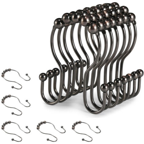 12pcs Patère De Salle De Bain Anneaux De Crochets De Rideau De Douche Crochets De Douche A Double Glissement En Metal Resistant A La Rouille Compatibles 80266456