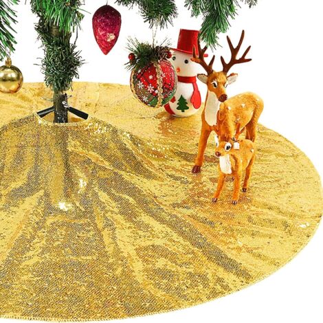 Jupe de sapin de Noël de 122 cm de diamètre, tablier inférieur de sapin de Noël, décoration de sapin de Noël, décoration intérieure (doré) (1/5)
