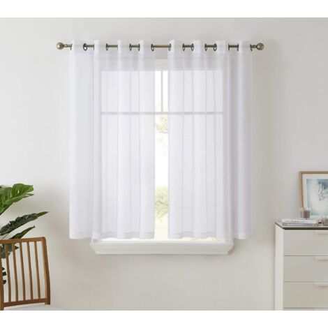 Rideau en tulle translucide avec œillets, 2 panneaux (134 cm x 160 cm, blanc) (1/5)