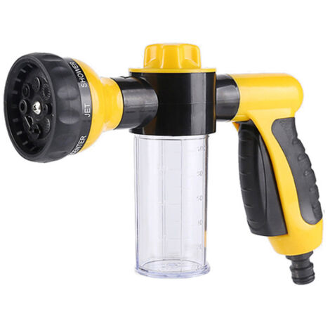 Pulvérisateur d'arrosage à mousse, buse haute pression 8 modes, réservoir de savon, jaune (1/5)