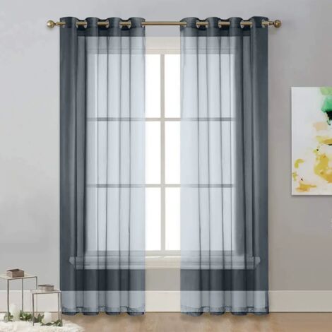 Rideau en tulle translucide avec œillets, 2 panneaux (134 cm x 240 cm, gris foncé) (1/5)