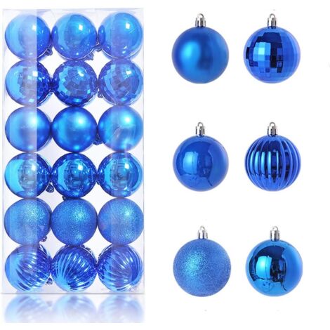 Boules de Noël à suspendre de 4 cm, décoration de sapin de Noël, boules incassables, boules givrées, mates et brillantes, lot de 36 (bleu) (1/5)