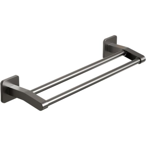 Porte-serviettes de salle de bain, barre porte-serviettes double, sans perçage, 30 cm, gris (1/5)