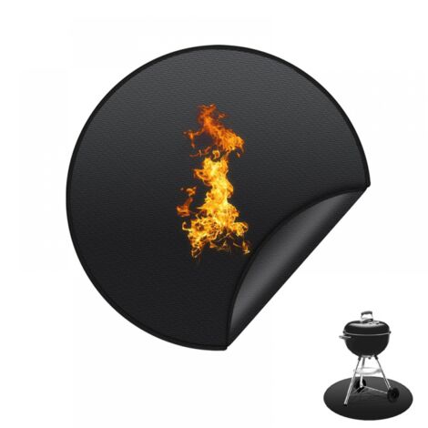 Tapis de barbecue ignifuge, protection de sol pour barbecue en plein air, camping, rond, 91 cm – Noir