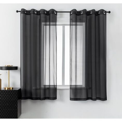 Rideau en tulle translucide avec œillets, 2 panneaux (134 cm x 160 cm, noir) (1/5)