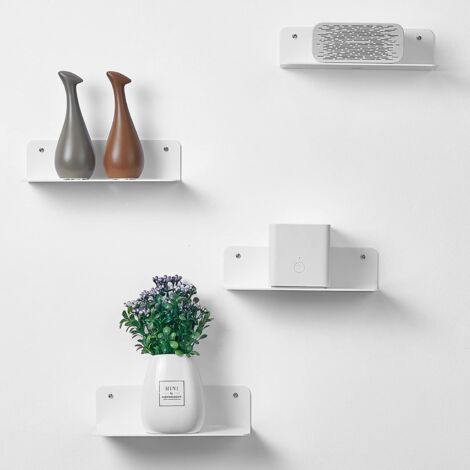 Lot de 4 étagères murales blanches pour chambre, salle de bain, cuisine, salon, bureau avec agrafe métallique (1/5)