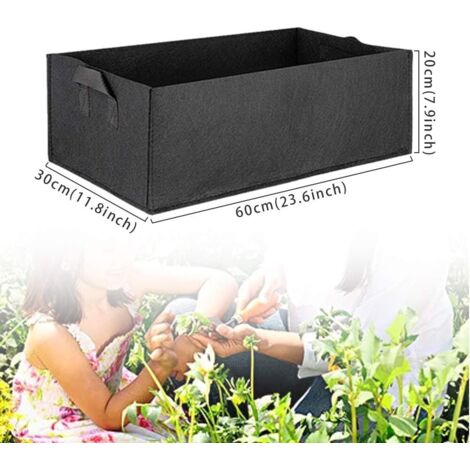 Lot de 1 jardinières carrées surélevées en tissu respirant pour fleurs et légumes (60 x 30 x 20 cm), noires (1/4)