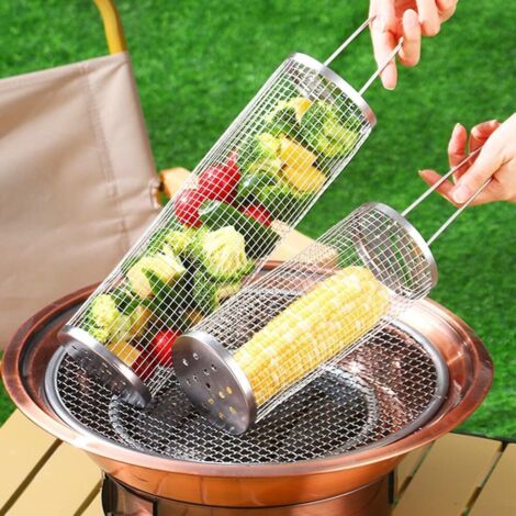 Panier à grillades - Panier à grillades roulant, grille de cuisson en acier inoxydable pour viande, légumes, poisson, 2 pièces (1/5)