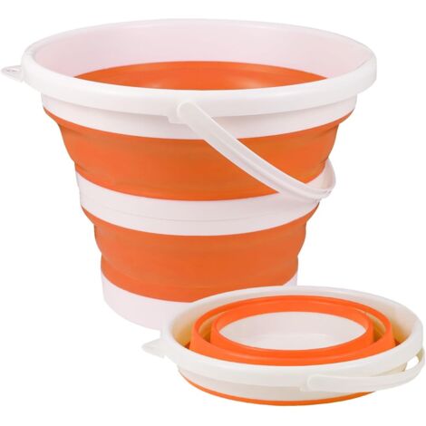 Seau pliable en silicone pour camping, voyages, lavage de voiture et usage domestique (orange) (10 litres) (1/5)