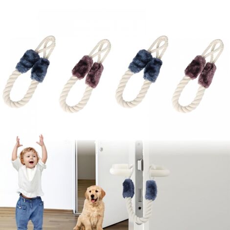 Lot de 4 butées de porte anti-pincement en coton, 60 cm de long, souples et lavables, pour la sécurité des enfants et des animaux, bleu et marron (1/5)