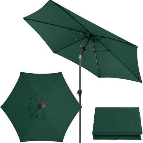 Toile de rechange pour parasol de jardin, adaptée aux tables et chaises d'extérieur (toile uniquement), vert foncé 2.7 mètres 6 baleines (1/5)