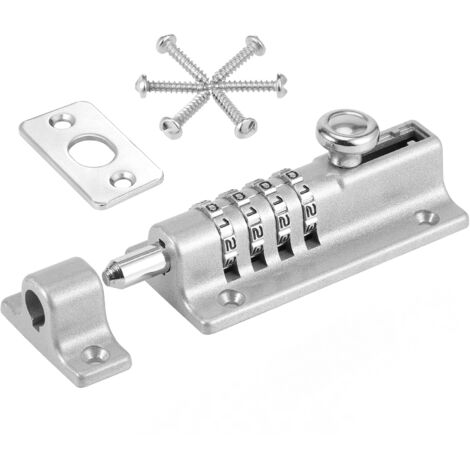 Serrure à combinaison robuste à 4 chiffres - Pour portes en bois et coulissantes - Résistante à la rouille avec vis - 1 pièce - Argent (1/5)