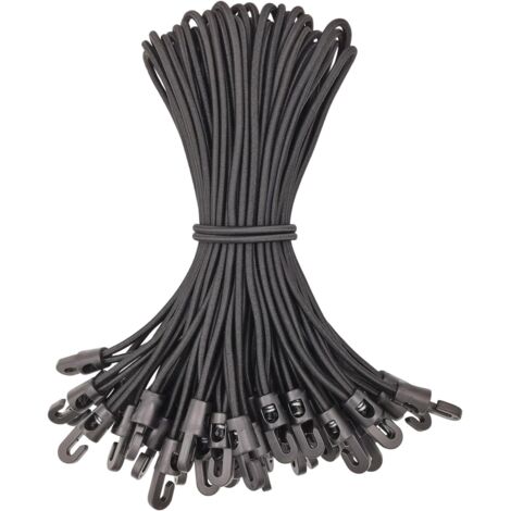 Petite corde élastique avec crochet pour bâches, camping, tentes, 50 pièces, 25 cm (noir) (1/5)