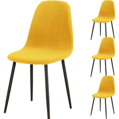 Housses de chaise extensibles - Lavable - Convient pour salon, cuisine et hôtel - Jaune - Lot de 4