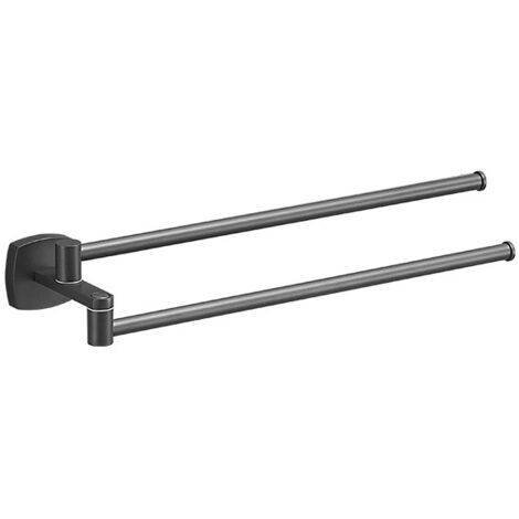 Porte-serviettes pivotant pour salle de bain, porte-serviettes mural avec 2 barres, 34,3 cm, noir (1/5)