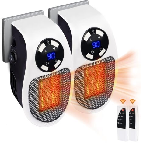 Radiateur d'appoint (lot de 2) - Radiateur d'appoint avec protection thermique, LED, minuterie et prise murale, blanc (1/5)