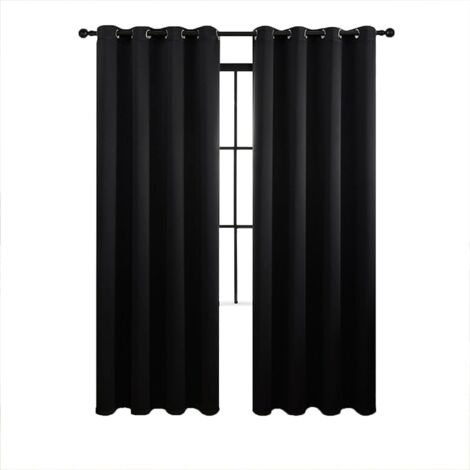Lot de 2 rideaux occultants isolés, rideaux à œillets, pour salon et chambre, 140x244 cm (noir) (1/5)