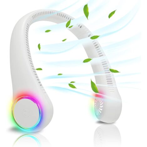 Ventilateur de cou, mini ventilateur USB, ventilateur sans lame, vent puissant et silencieux 4000 mAh 3 vitesses, blanc