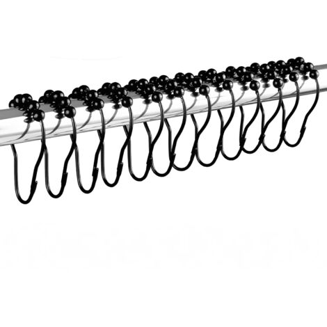 Crochets de rideau de douche, acier inoxydable, pour tringles à rideaux de douche, lot de 12, noir (1/5)