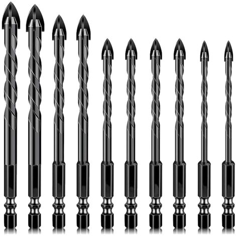 Lot de 10 forets multi-usages en carbure de tungstène pour carrelage, verre, porcelaine, béton, murs de briques et verre (5 à 12 mm) (1/5)