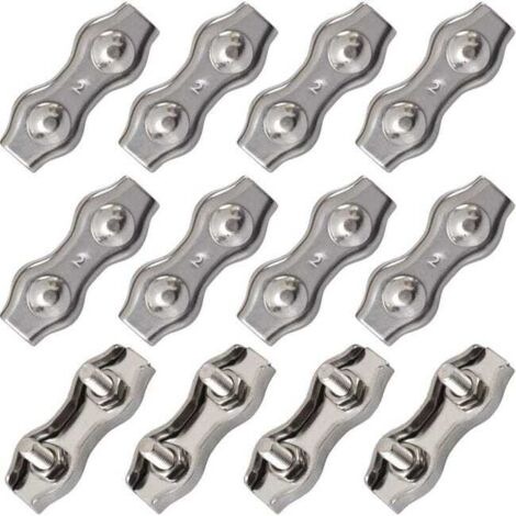 Serre-câbles M2, connecteur de câble en acier inoxydable, serre-câbles, pince duplex, argent, 12 pièces (pour câbles en acier de 1 mm à 1,5 mm)