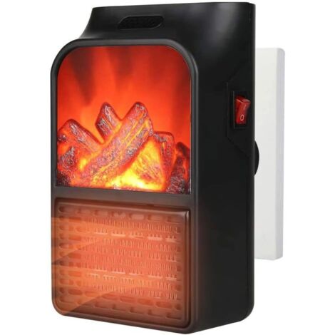 Chauffage d'intérieur enfichable, petit radiateur électrique portable de 800 W avec flamme 3D réaliste, thermostat et chauffage céramique PTC. (1/5)