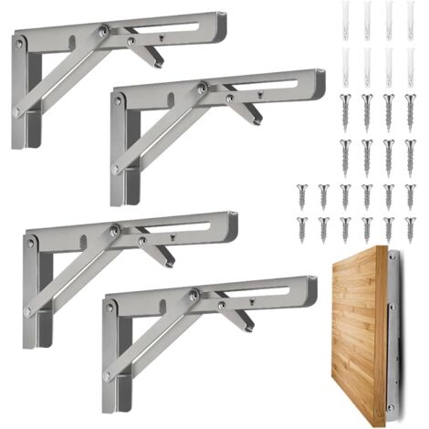 Lot de 4 supports pliables de 35 cm, support d'étagère télescopique mural en acier inoxydable pour garage et cuisine – Argent (1/5)
