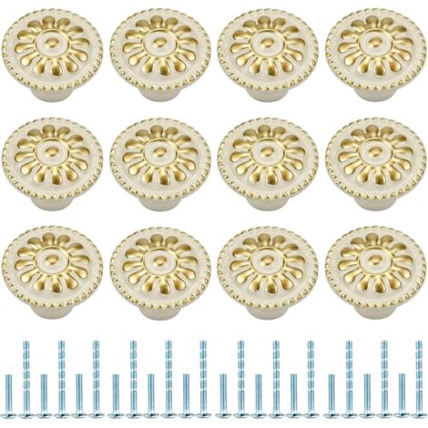Lot de 12 boutons de tiroir ronds pour meubles, armoires, commodes, portes, bureaux, chambres, placards (blanc) (1/5)