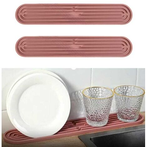 2Pcs Tapis d'égouttage en silicone Tapis de bar,Égouttoir à vaisselle antidérapant lavable au lave-vaisselle pour bouteilles,verres, rose (1/5)