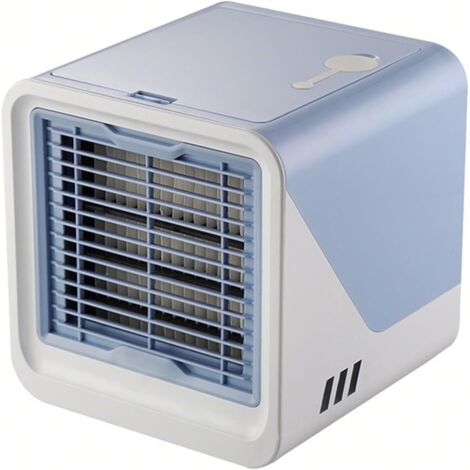 Petit climatiseur, ventilateur USB 3 en 1 avec refroidissement par eau, réservoir d'eau de 500 ml, 3 vitesses, bleu et blanc