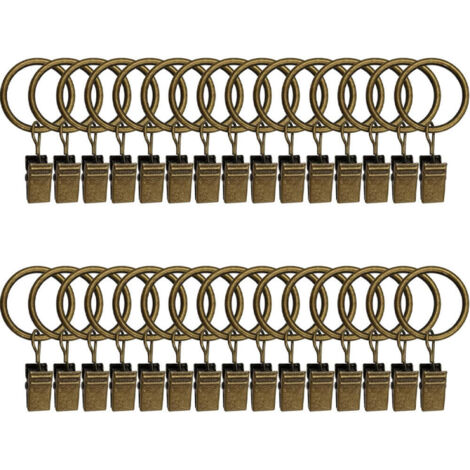 Cheeroyal Lot De 20 Anneaux à Rideaux Métal Doré Avec Clips - Diamètre Intérieur 32 Mm - Crochets Amovibles - Pour Tringles 20-30 Mm