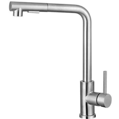 Mitigeur de cuisine Robinet de cuisine avec douchette Robinet d'évier extractible Acier inoxydable Aérateur amovible (brossé) (1/4)