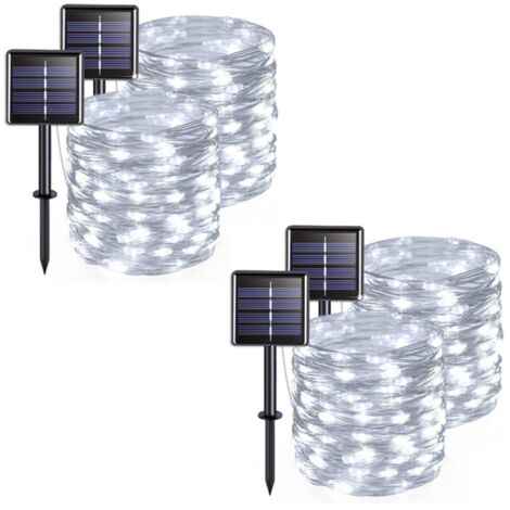 Lot de 4 guirlandes lumineuses solaires d'extérieur, fil de cuivre, étanches, 32 mètres par guirlande, 300 LED (lumière blanche) (1/5)