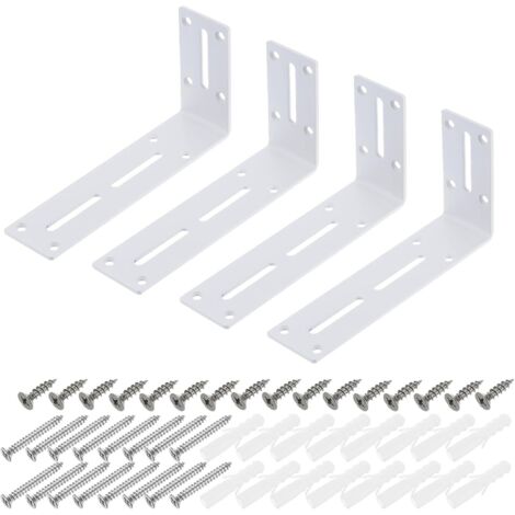 Équerre d'angle en L - Équerre à angle droit avec vis - Pour fixation de meubles et d'étagères - Blanc - 90 x 180 x 45 mm - 4 pièces (1/5)