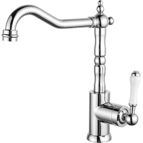 Robinet d'évier de cuisine vintage, mitigeur, robinet de lavabo de salle de bain pivotant, poignée unique, laiton, galvanisé (1/4)