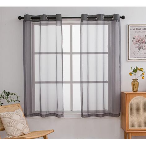 Rideau en tulle translucide avec œillets, 2 panneaux (134 cm x 160 cm, gris foncé) (1/5)
