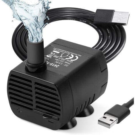 Pompe d'aquarium 200 l/h 3 W ultra silencieuse USB pour bassin, fontaine, aquarium, cordon d'alimentation de 1,5 m, noir (1/5)