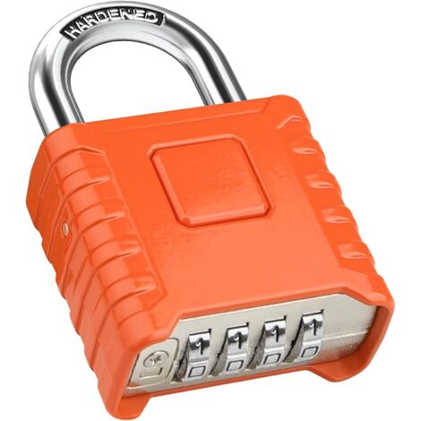 Cadenas à combinaison robuste, grand cadenas extérieur, serrure à combinaison à 4 chiffres (orange) (1/5)