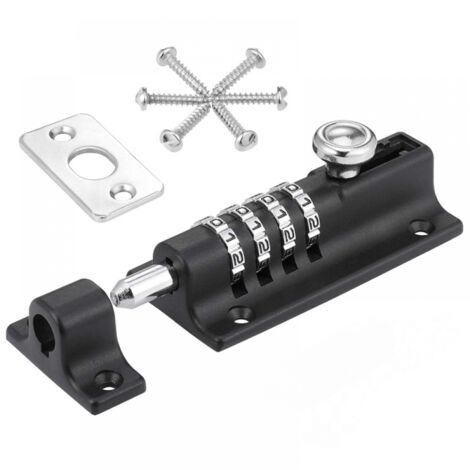 Serrure à combinaison robuste à 4 chiffres - Pour portes en bois et coulissantes - Résistante à la rouille avec vis - 1 pièce - Noir (1/5)