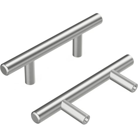 Poignées d'armoire en tube rond, poignées de porte et de tiroir, distance entre les trous 64 mm, argent, 2 pièces (1/5)