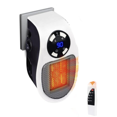 Radiateur d'appoint (lot de 1) - Radiateur d'appoint avec protection thermique, LED, minuterie et prise murale, blanc (1/5)