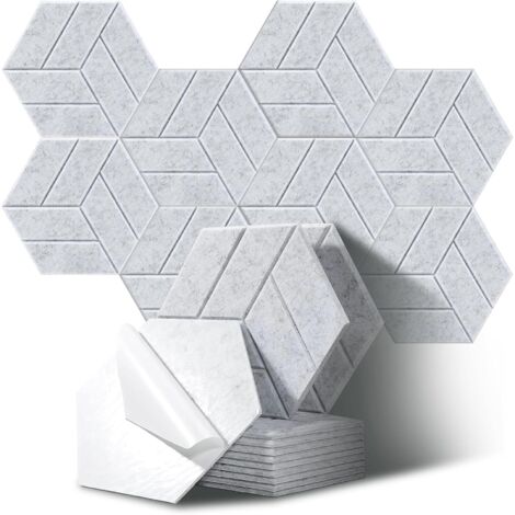 Panneaux acoustiques hexagonaux pour studios, bureaux et salles de jeux, lot de 12, argent (30 x 26 x 0,9 cm) (1/5)