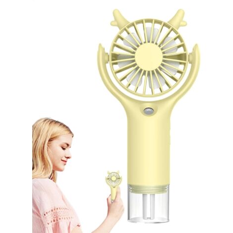 Ventilateur brumisateur, rechargeable, refroidissement réglable à 3 vitesses, alimenté par USB, adapté à la maison, au camping, à l'extérieur, jaune (1/5)