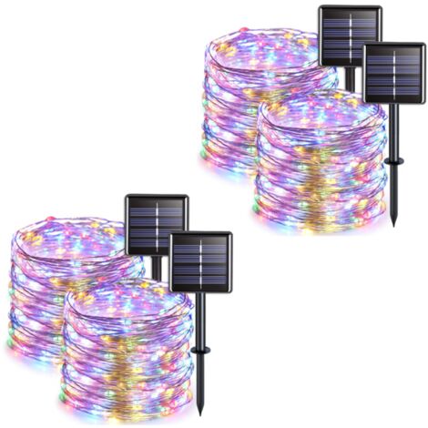 Lot de 4 guirlandes lumineuses solaires d'extérieur, fil de cuivre, étanches, 42 mètres par guirlande, 400 LED (lumière colorée) (1/5)