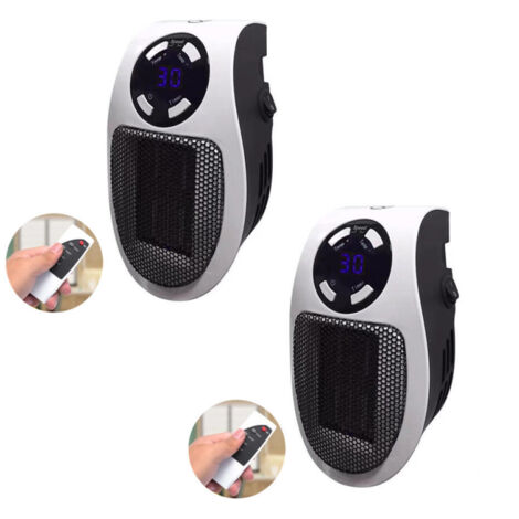 Mini prise de chauffage électrique à air, 350 W, affichage LED, avec protection contre la surchauffe, 2 pièces (avec télécommande) (1/5)