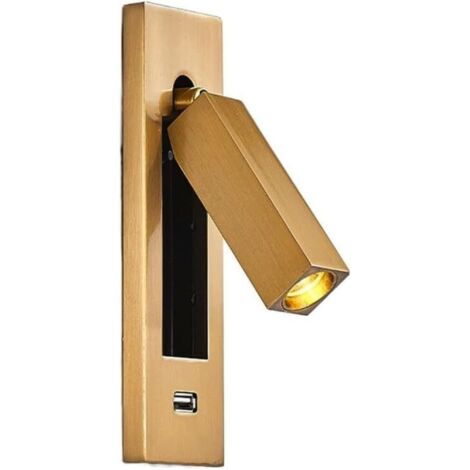 Spot LED directionnel encastrable, lampe de chevet, avec port de charge USB, lumière chaude 3 W (doré) (1/4)