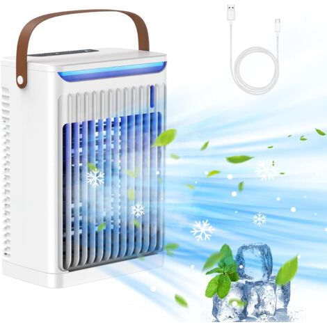 Refroidisseur d'air portable - Réservoir d'eau de 680 ml, 5 vitesses et 7 couleurs de lumière, alimentation USB, minuterie de 8 heures，blanc (1/5)