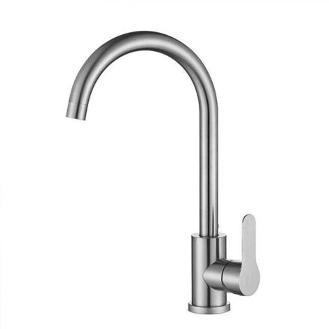 Robinet d'eau chaude et froide à poignée unique, pivotant, adapté à la salle de bain, au lavabo, à la cuisine, avec tuyau d'arrivée d'eau, brossé (1/4)